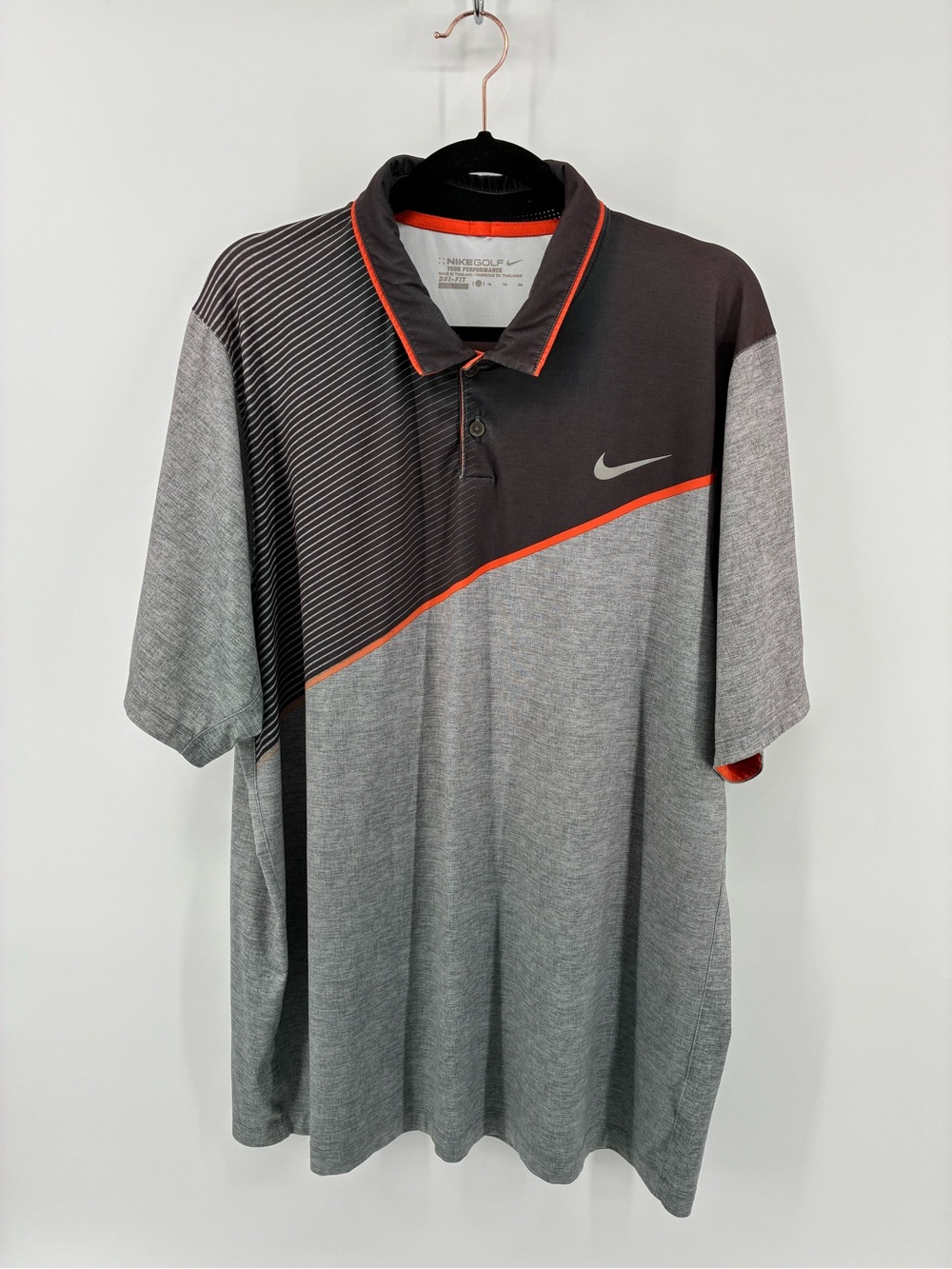 Nike Men’s Grey & Dark Charcoal Polo with Orange Trim